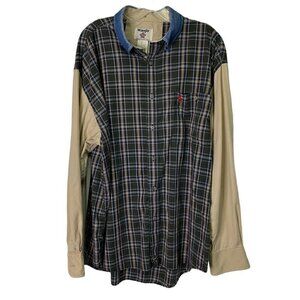 Wrangler PBR Men's Size XL Shirt Black Plaid Denim Collar Rodeo Cowboy Bronco